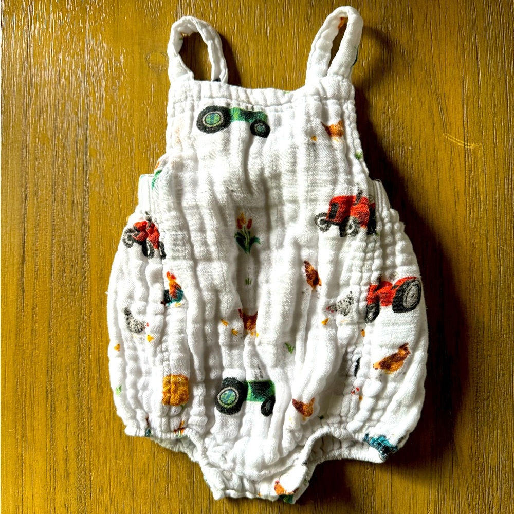 Muslin bubble with tractor/farm print, size 3-6 months by Angel Dear